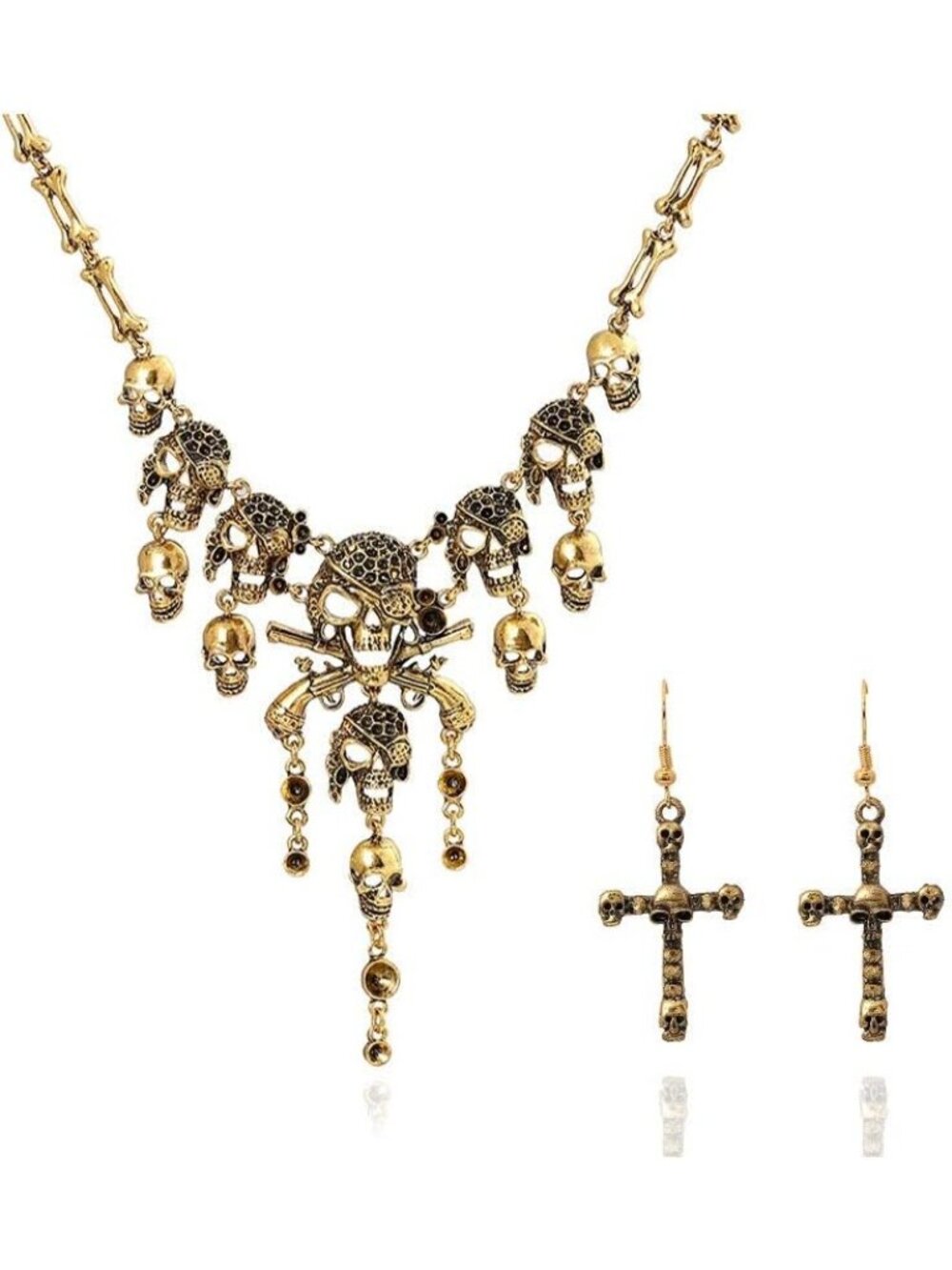 Women's Pirate Skull Pendant Necklace Punk Gothic Halloween Jewelry Set